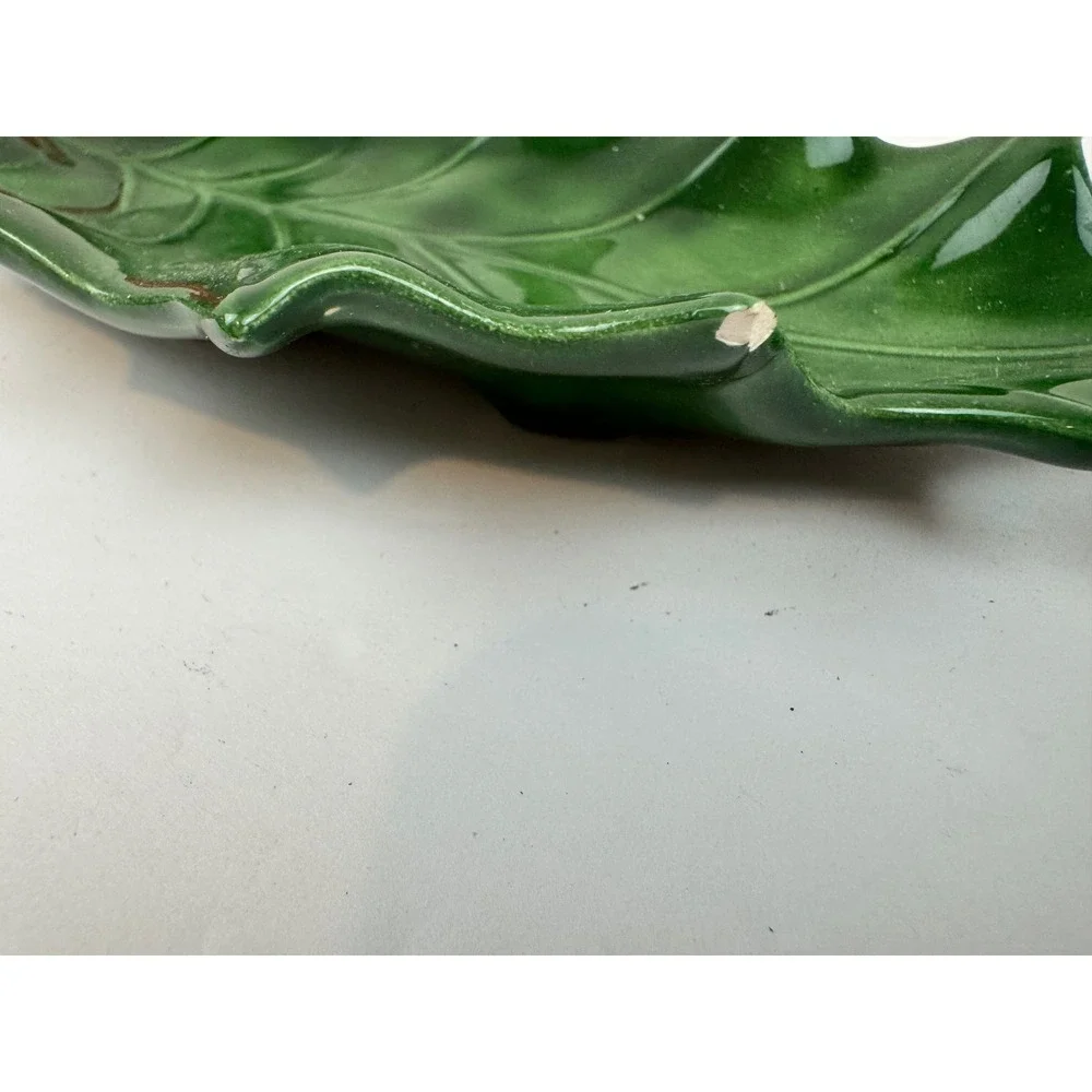 Vintage Holland Mold Ceramic Holly Leaf Dish Green Red Berries Christmas Decor